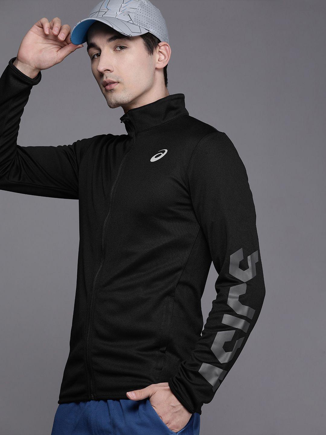 asics men black printed lightweight training sporty jacket