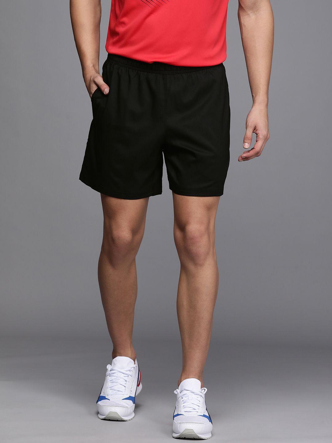 asics men black solid above knee sports running shorts