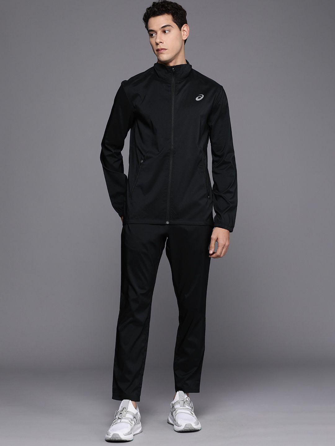 asics men black solid basic tracksuit