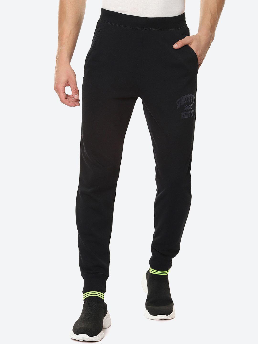 asics men black solid french terry joggers