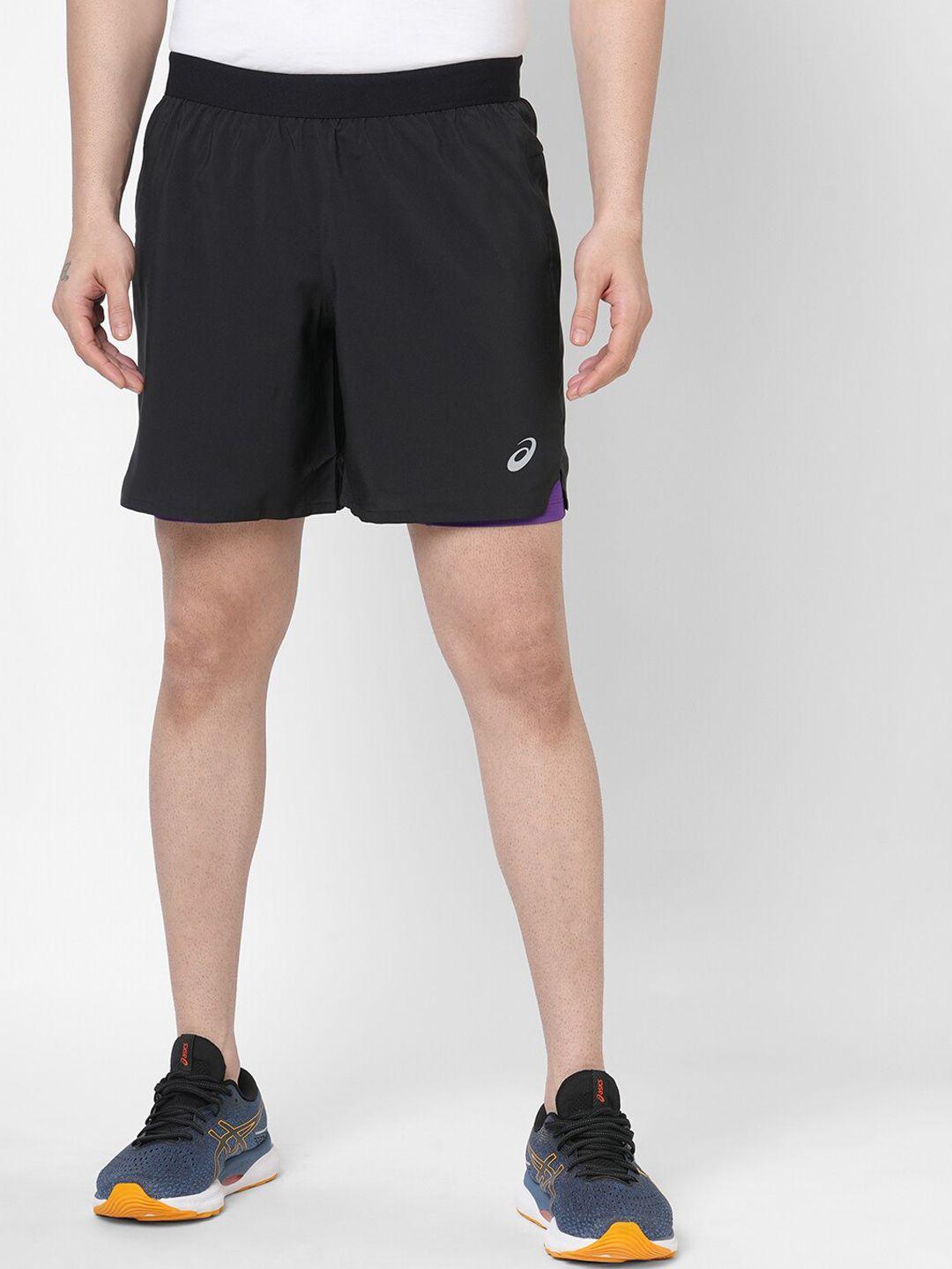 asics men black solid road 2-n-1 7in shorts