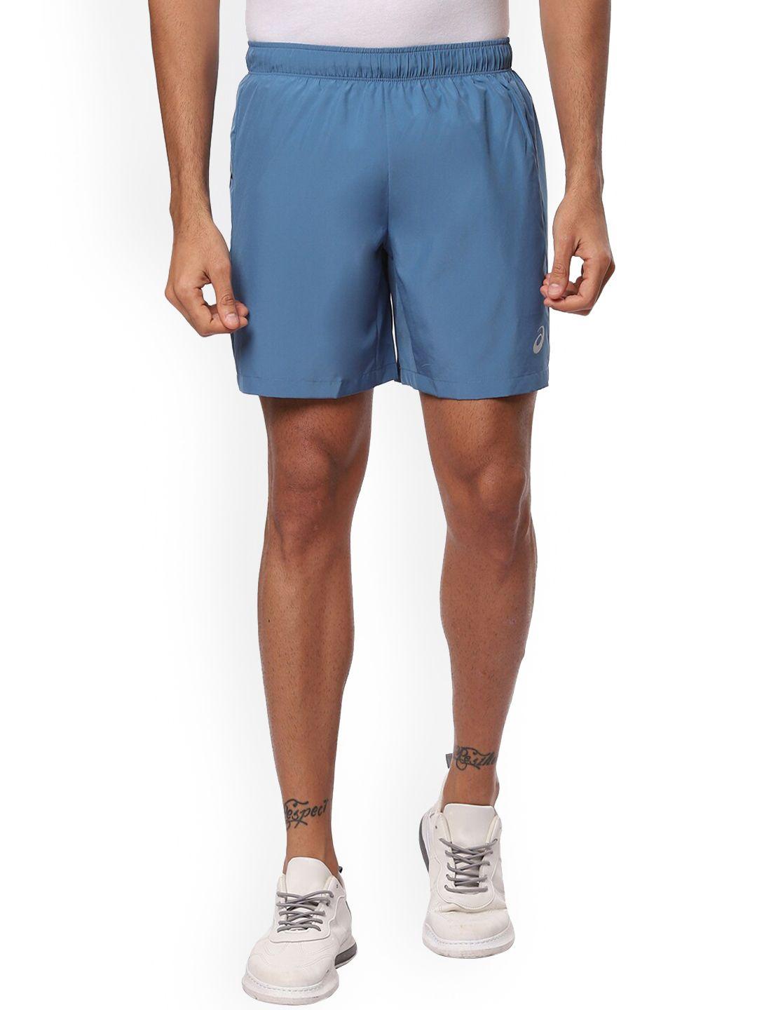 asics men blue icon 7in running sports shorts