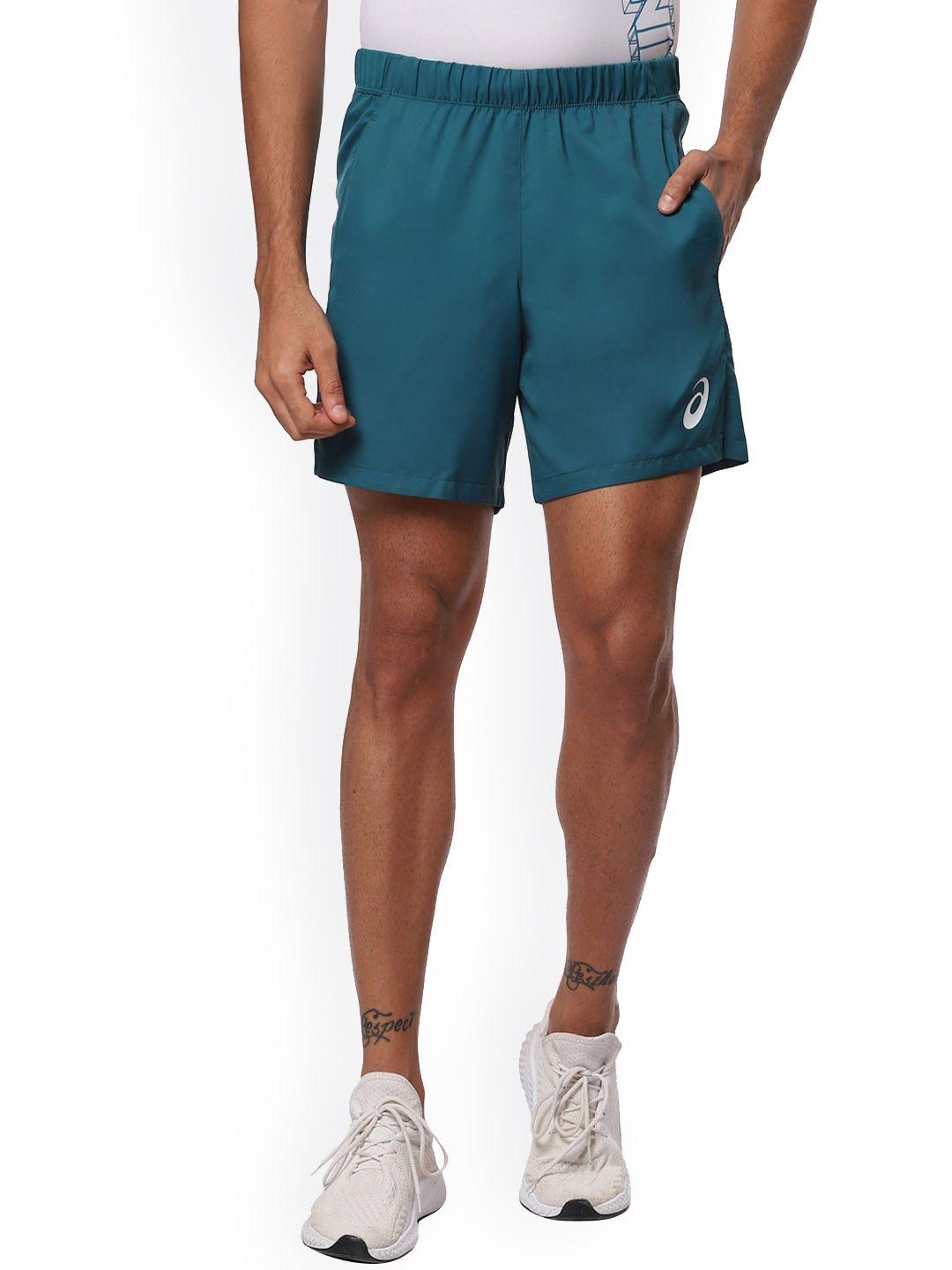 asics men green match 7in regular fit solid sports shorts