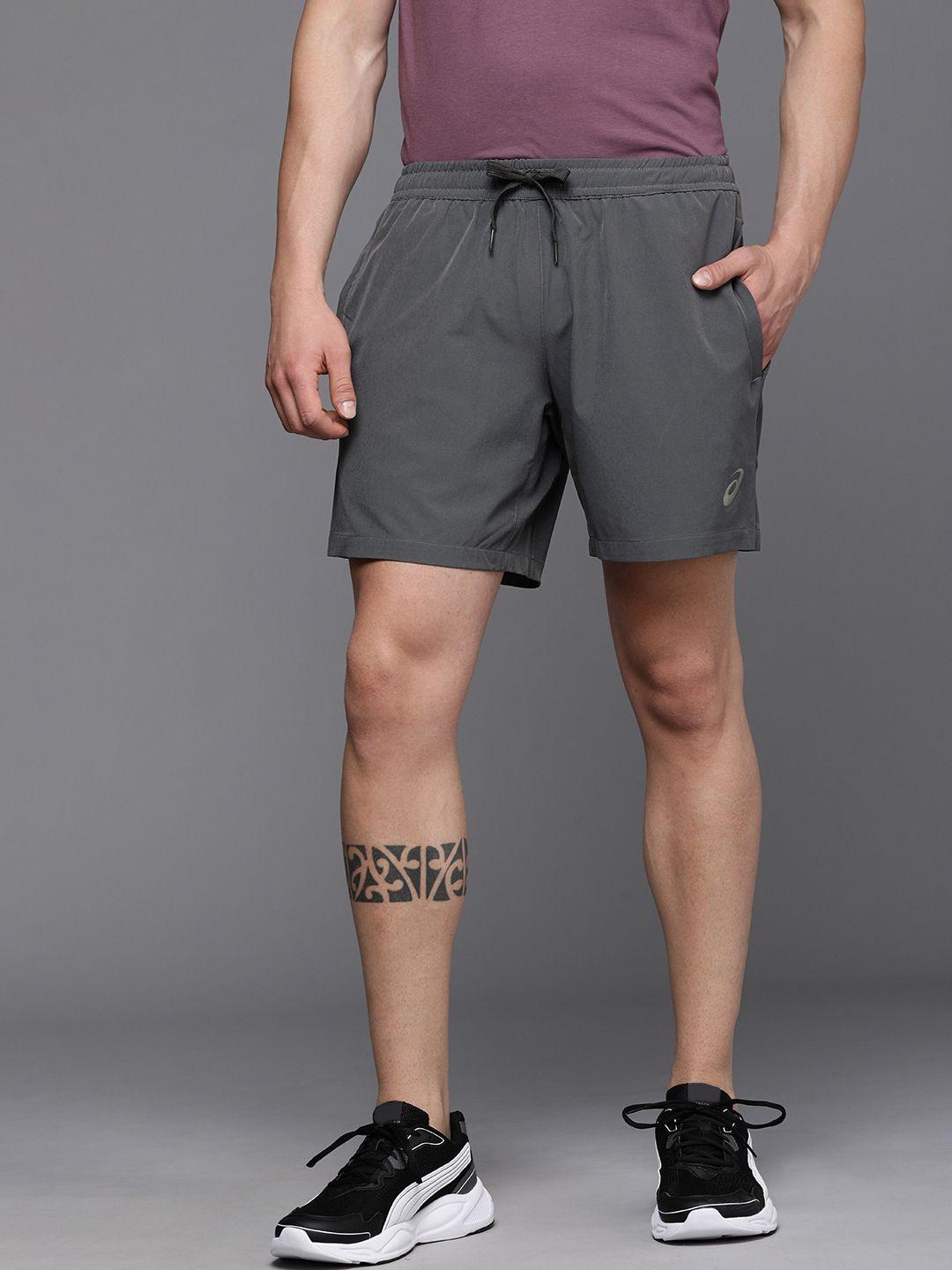 asics men grey brand logo printed running sports shorts