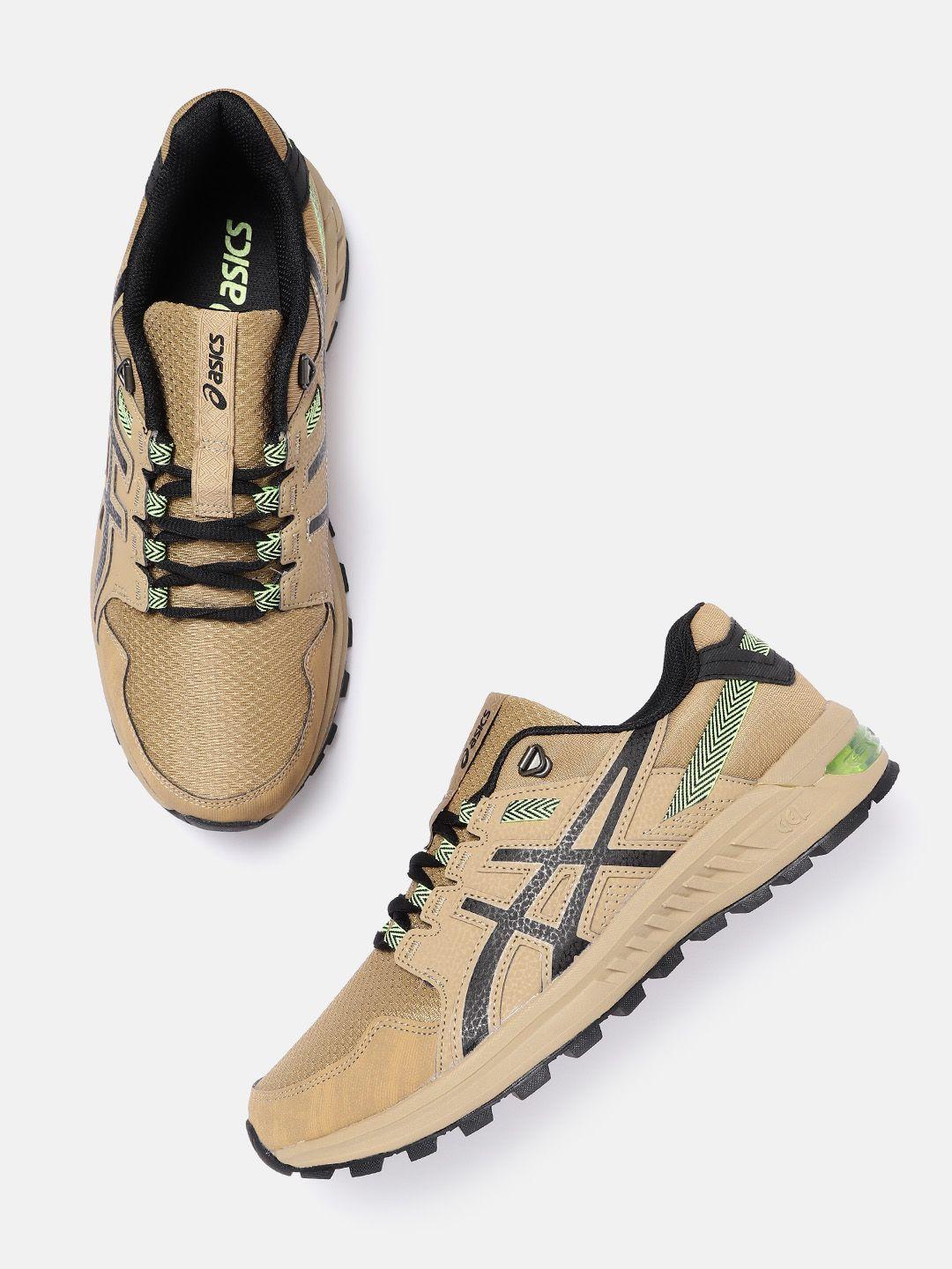 asics men khaki woven design gel-citrek sneakers