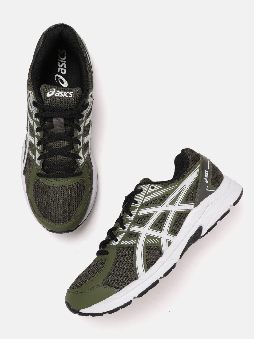 asics men olive green & white woven design jolt 1 running shoes