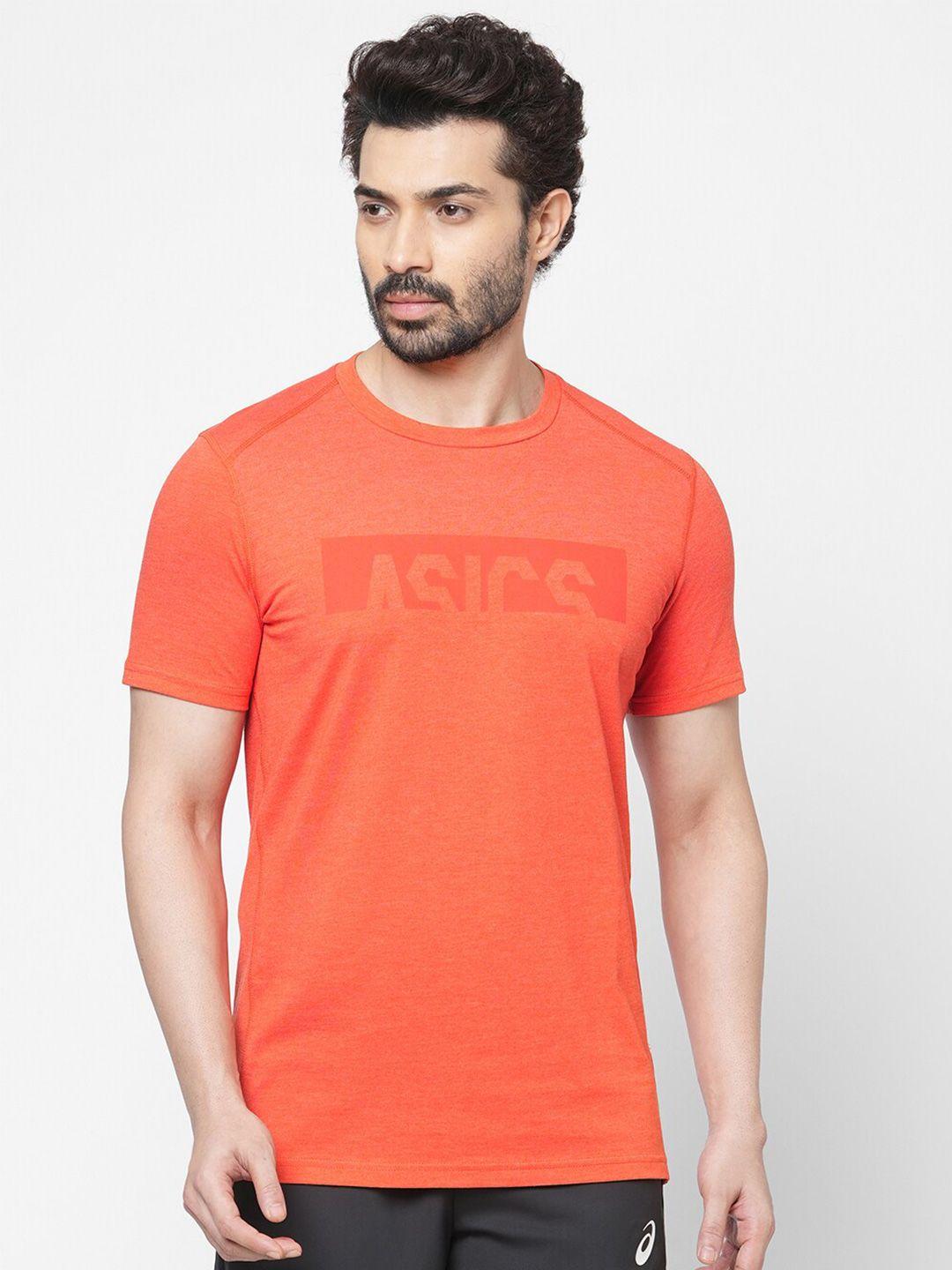 asics men orange typography printed cotton t-shirt