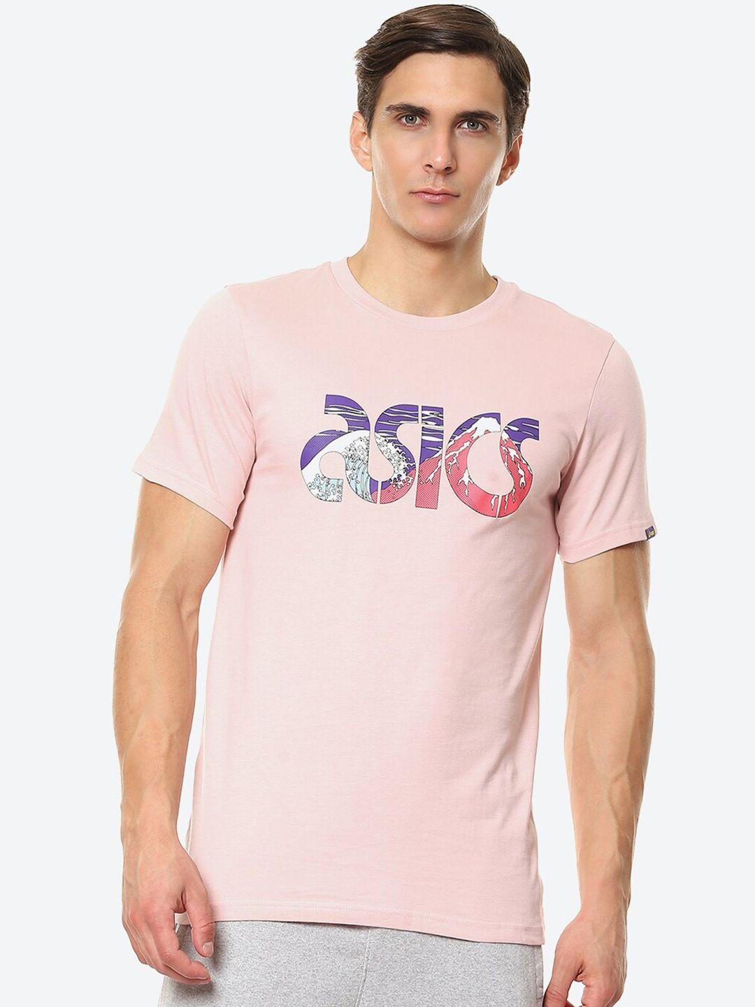 asics men peach-coloured typography printed cotton jpn view ss 1 training or gym t-shirt