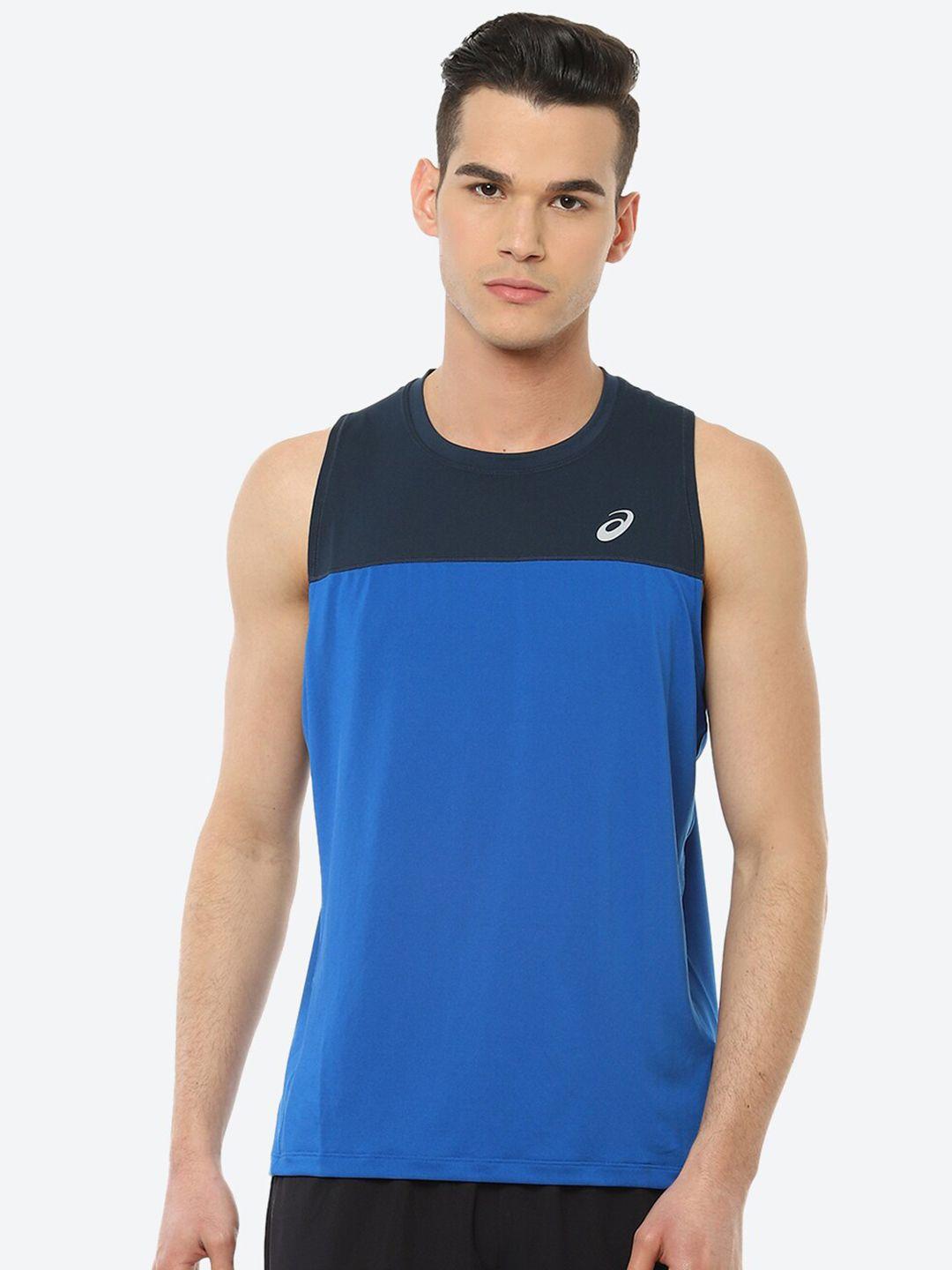 asics men race singlet colourblocked running t-shirt