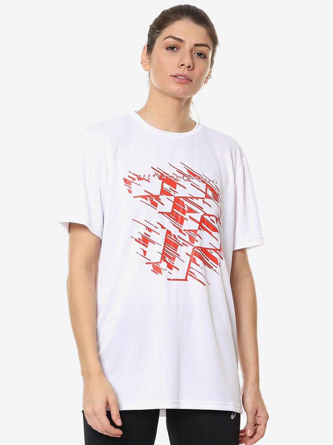 asics men white printed tf graphic t-shirt