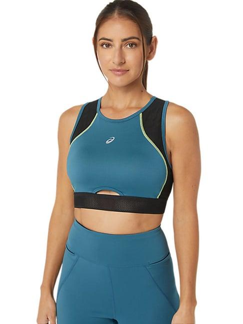 asics mesh panel training blue & black color-block sports bra