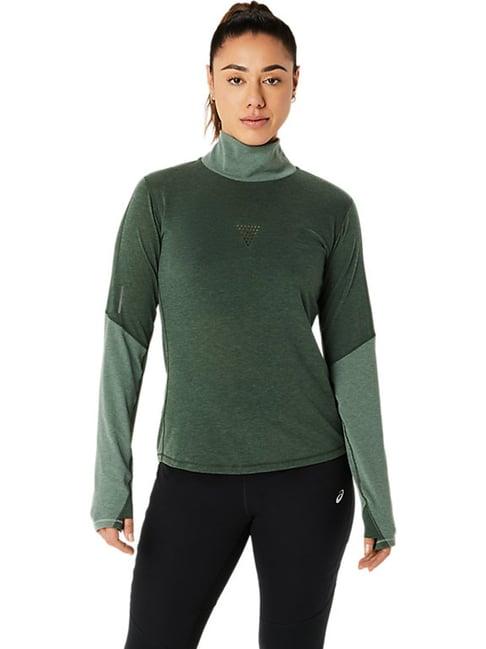 asics metarun mock neck ls green t-shirt