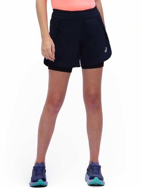 asics midnight blue high rise sports shorts