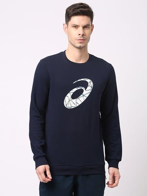 asics navy regular fit logo print sweatshirt