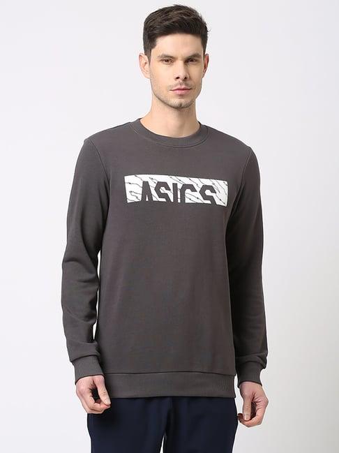 asics obsidian grey regular fit graphic print sweatshirt