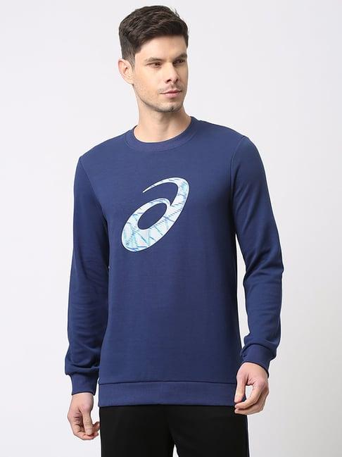asics ocean blue regular fit logo print sweatshirt
