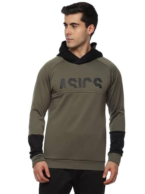 asics olive regular fit hooded sweatshirt