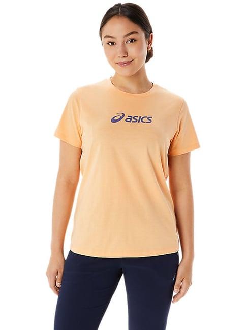 asics orange cotton printed sports t-shirt