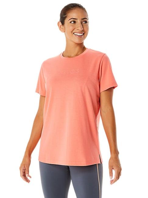 asics orange cotton regular fit sports t-shirt