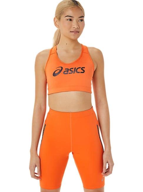 asics orange logo padded sports bra