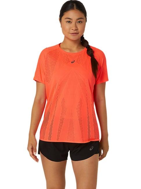 asics orange self pattern sports t-shirt