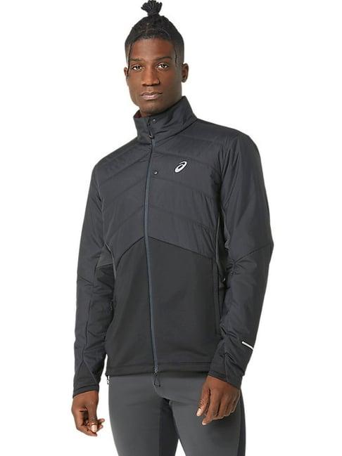 asics performance black & graphite grey regular fit printed sports jacket