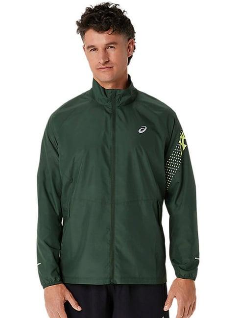 asics rain forest green regular fit printed sports jacket