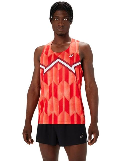 asics red regular fit printed gym vest