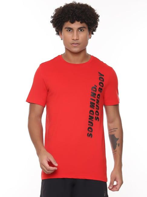 asics red regular fit printed sports t-shirt