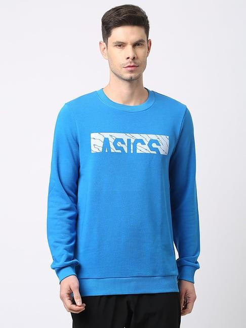 asics sky blue regular fit graphic print sweatshirt