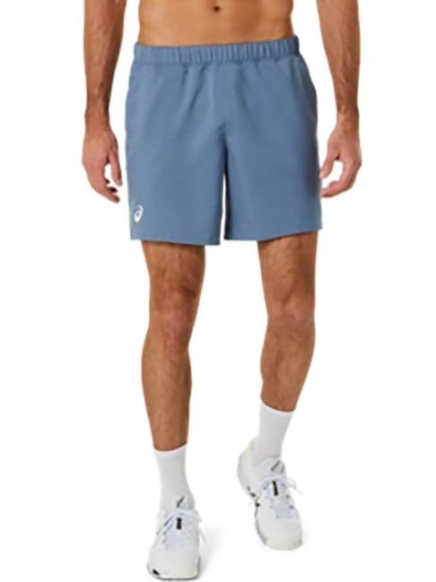 asics steel blue regular fit sports shorts