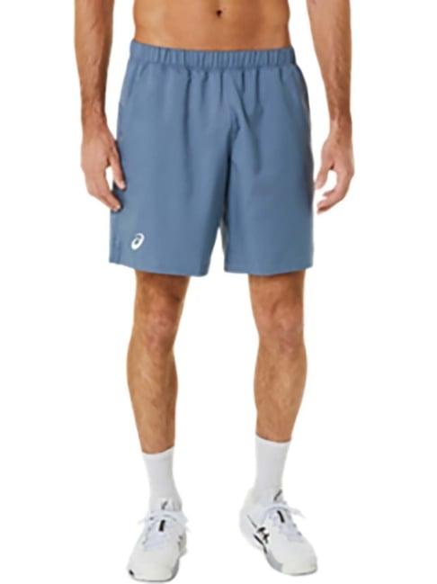 asics steel blue regular fit sports shorts