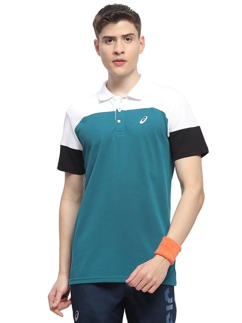 asics teal blue regular fit sports polo t-shirt