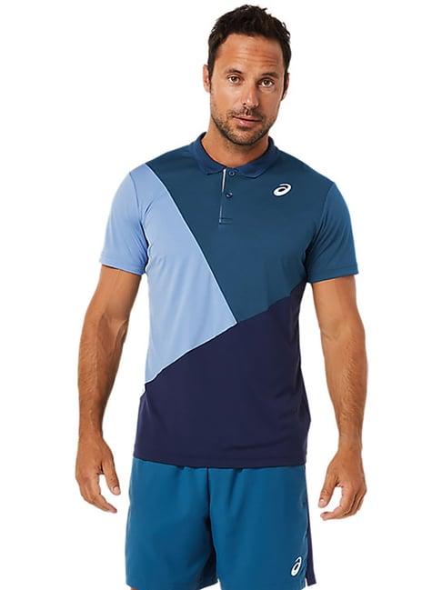 asics teal blue short sleeves court polo t-shirt