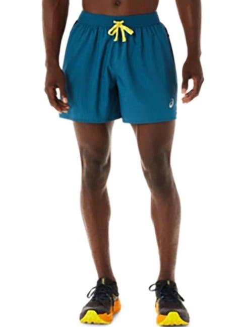 asics teal regular fit check sports shorts