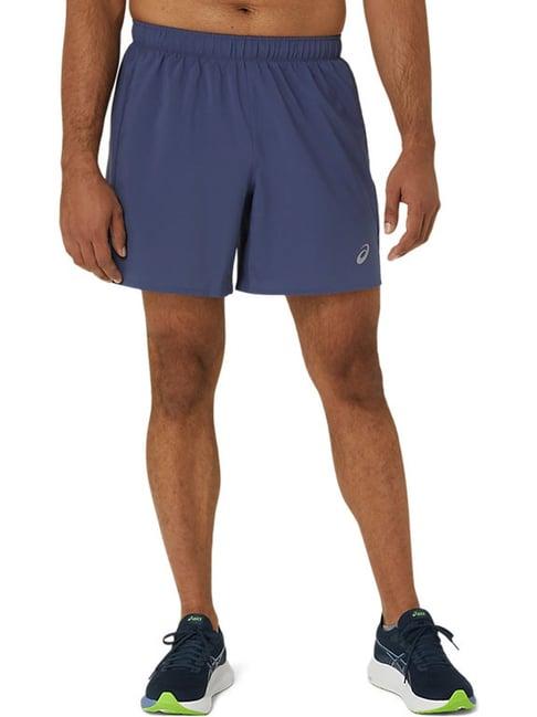 asics thunder blue regular fit printed sports shorts