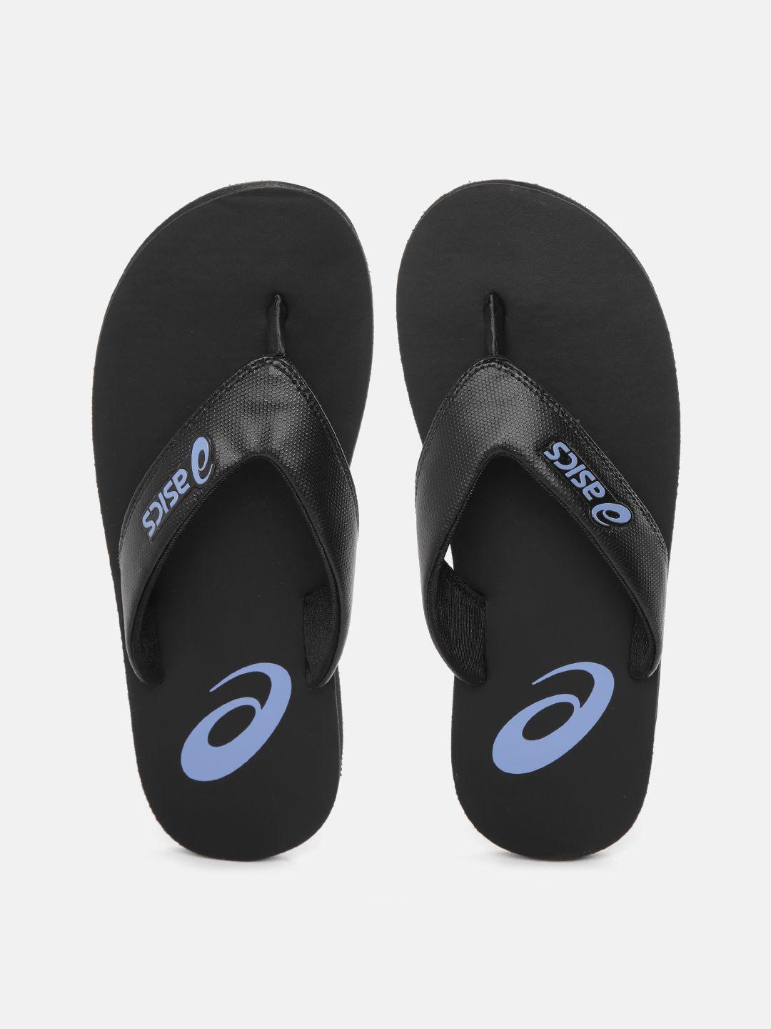 asics unisex black & blue printed thong flip-flops