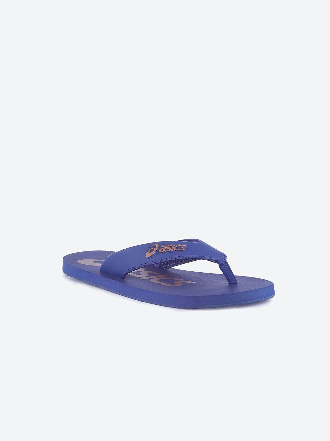 asics unisex blue & bronze-toned printed zorian bm thong flip-flops