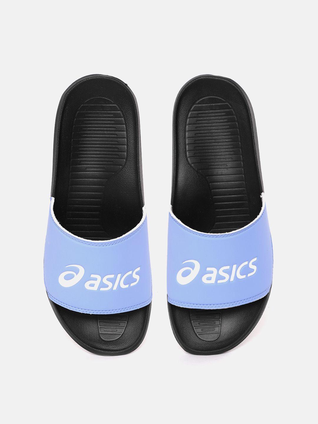 asics unisex lavender & white brand logo print sliders