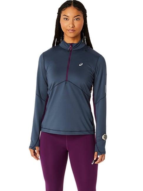 asics winter run 1/2 zip mid layer blue t-shirt