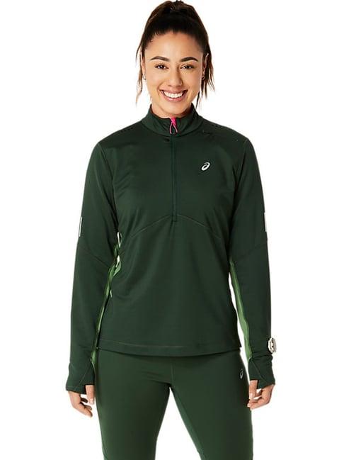 asics winter run 1/2 zip mid layer green t-shirt