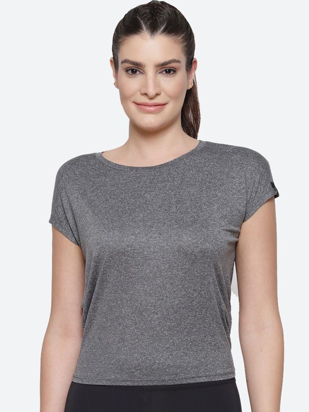 asics women grey colourblocked extended sleeves cut outs training t-shirt w ss