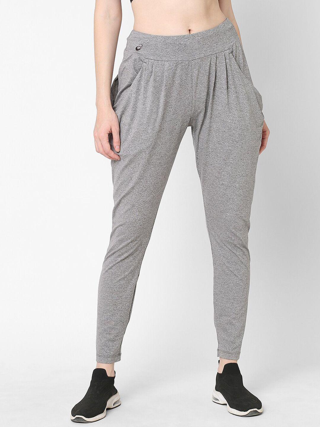 asics women grey solid soft stretch knitted track pants