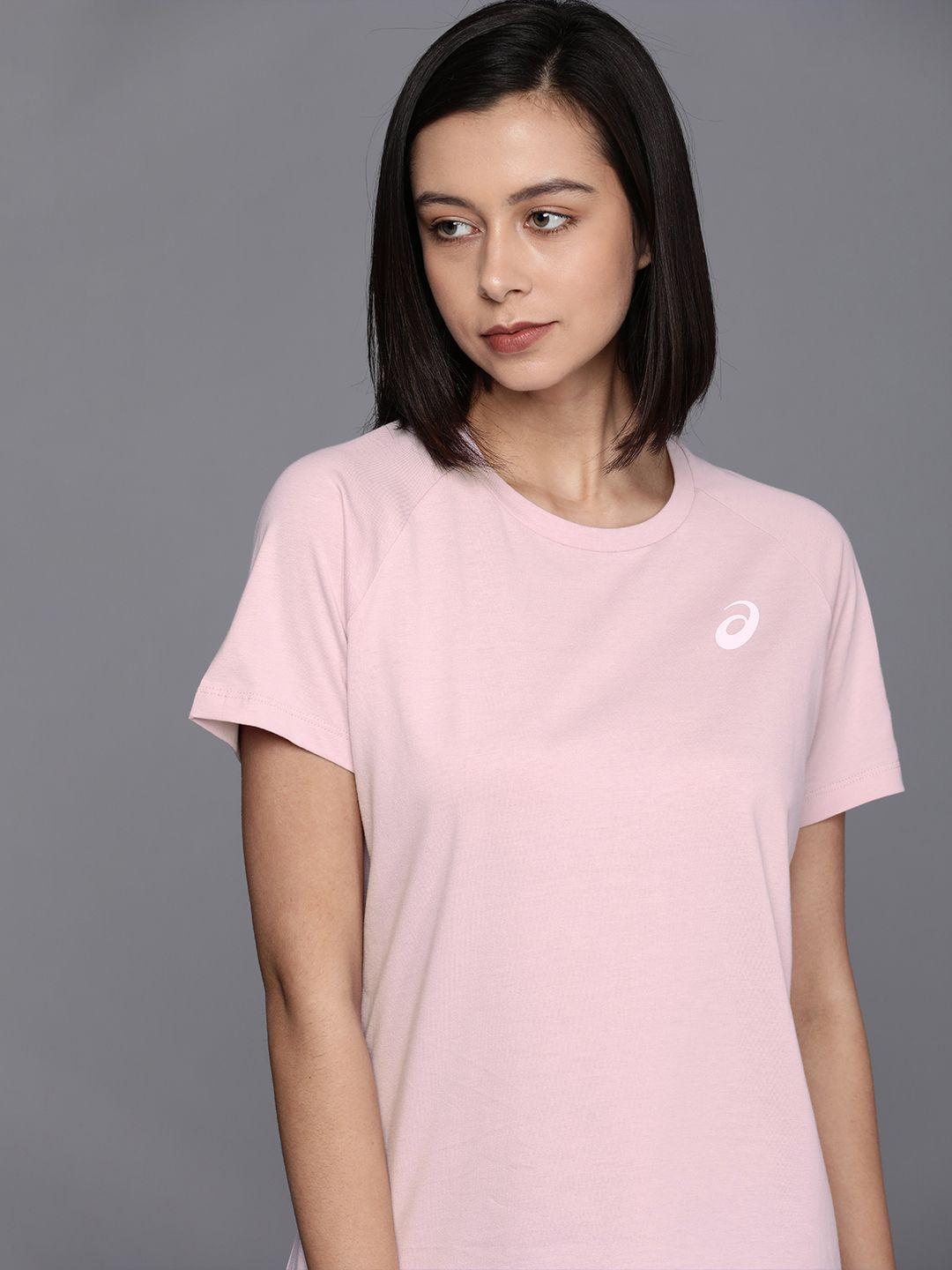 asics women pink solid pure cotton t-shirt