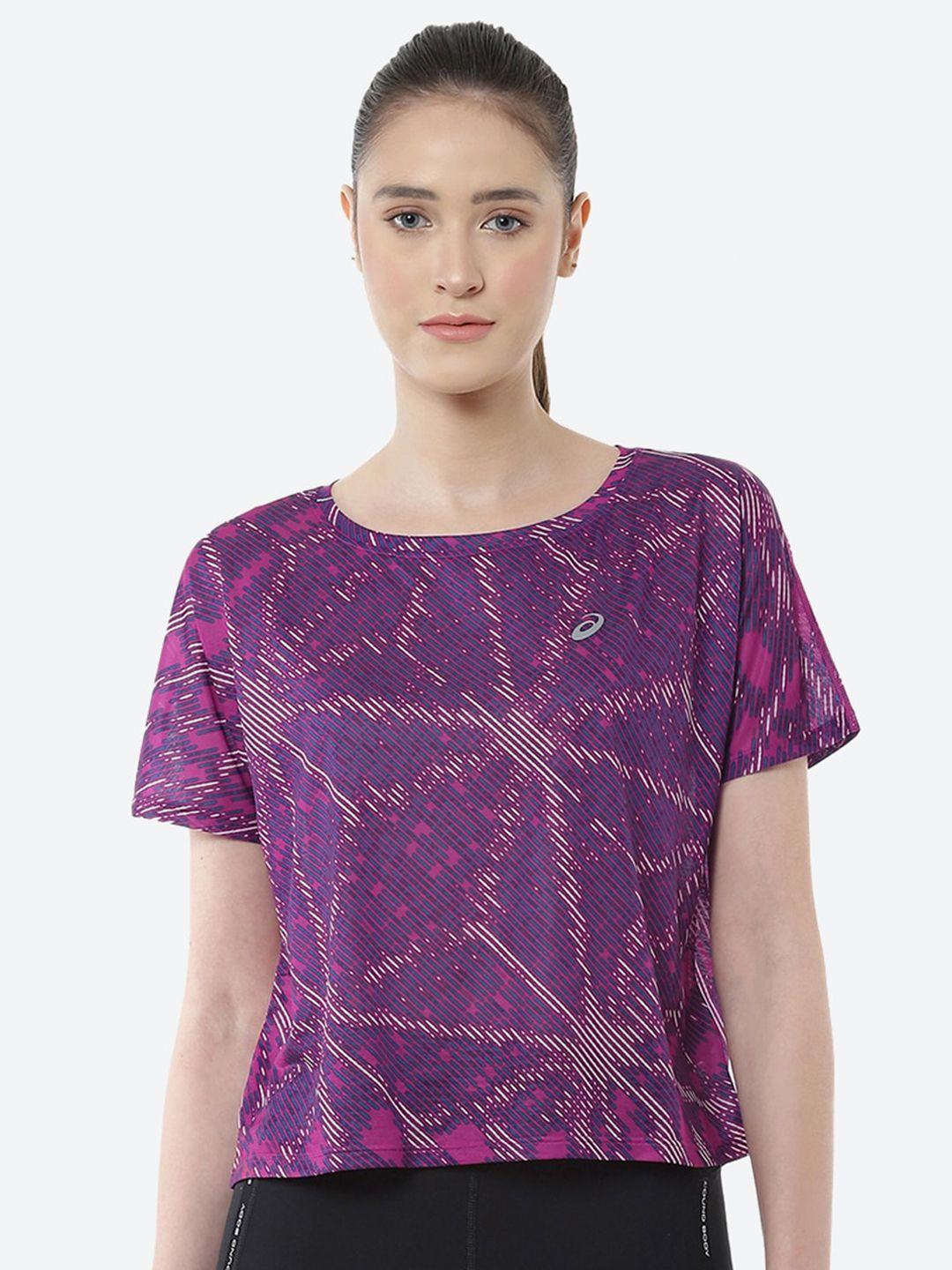 asics women purple printed extended sleeves sakura aop ss running t-shirt