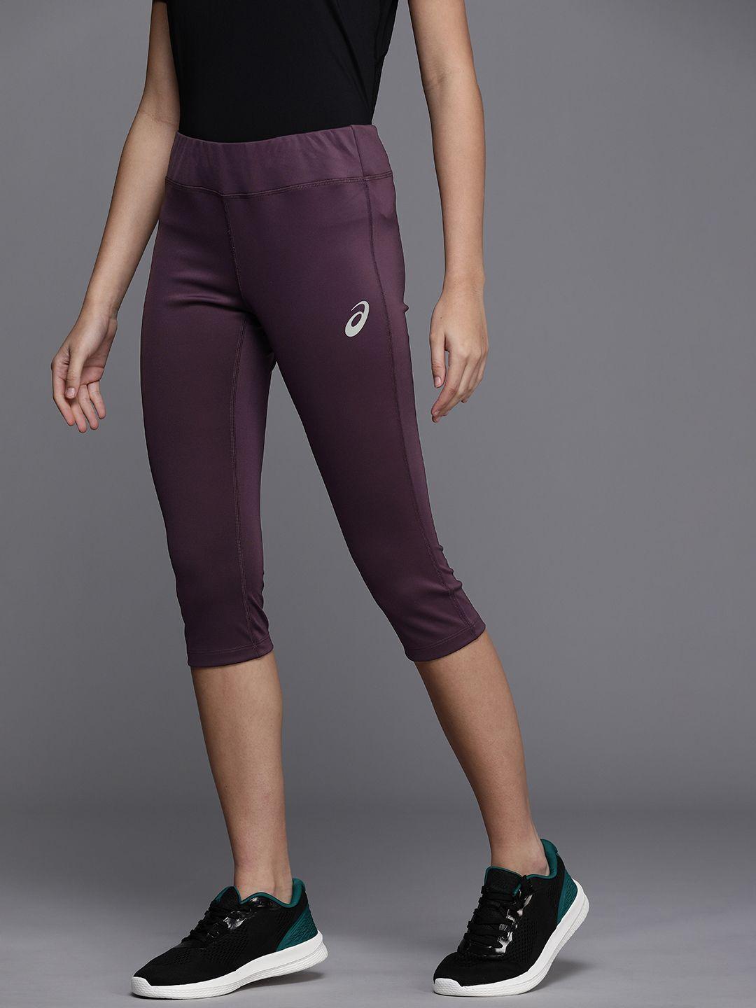 asics women purple solid running tights