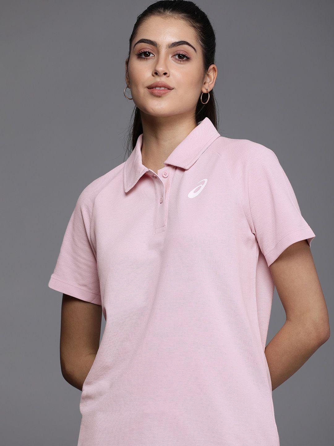 asics women rose self design polo collar t-shirt