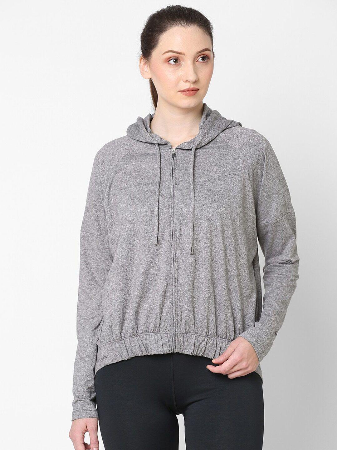 asics women soft stretch knit full zip solid hooded sweatshirt