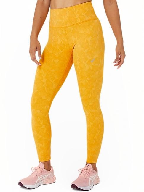 asics yellow printed sports tights