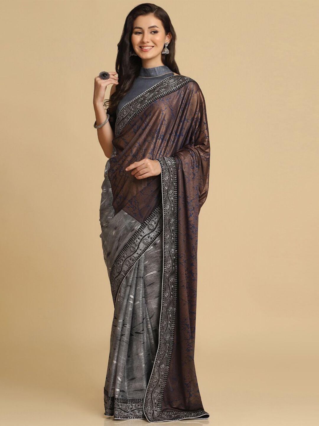 asisa abstract printed embroidered half and half saree